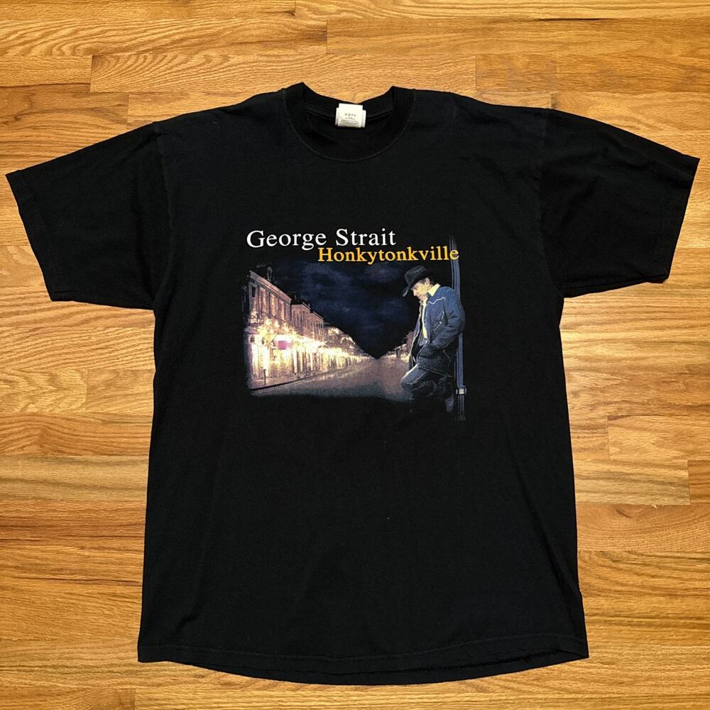 George Strait Mens Short Sleeve Honkytonkville 2004 T-Shirt Made in USA Black XL